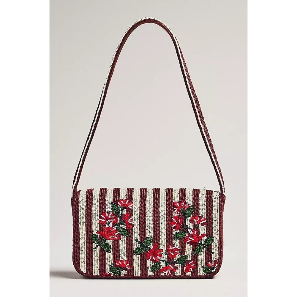 Anthropologie The Fiona Beaded Bag: Maroon Stripe Christmas Motif - Picture 3 of 4